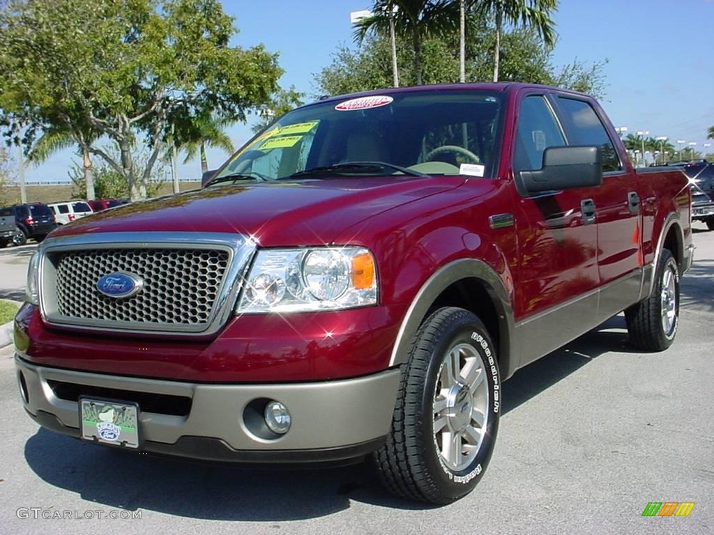 2006 F150 Lariat SuperCrew - Dark Toreador Red Metallic / Tan photo #7