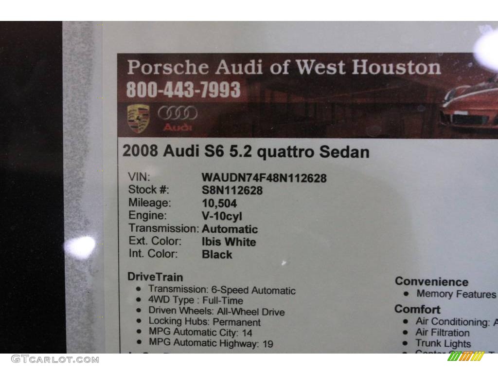 2008 S6 5.2 quattro Sedan - Ibis White / Black photo #10