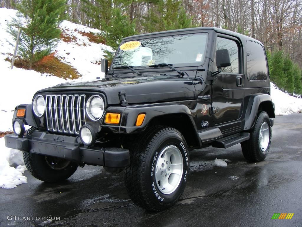 2002 Wrangler Sahara 4x4 - Black / Camel Beige/Dark Green photo #1