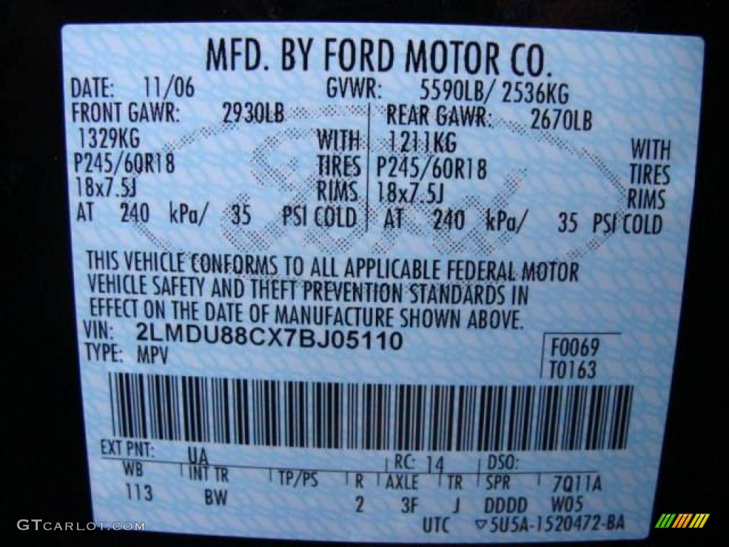 2007 MKX Color Code UA for Black Photo #2302569