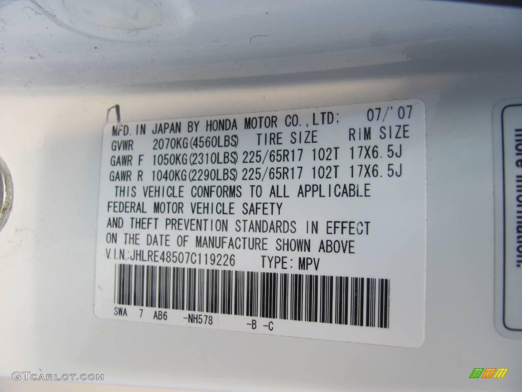 2007 CR-V EX 4WD - Taffeta White / Gray photo #19