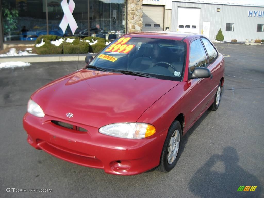 1999 Accent GS Coupe - Cherry Red / Gray photo #2