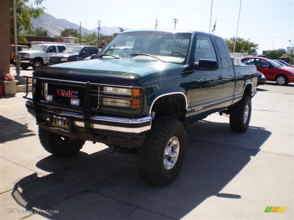 1995 Sierra 1500 SLE Extended Cab 4x4 - Forest Green Metallic / Dove Gray photo #2