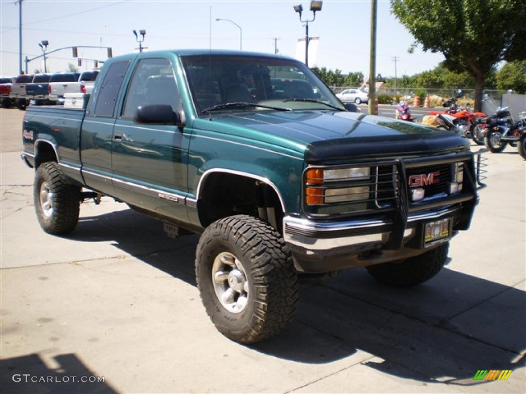 1995 Sierra 1500 SLE Extended Cab 4x4 - Forest Green Metallic / Dove Gray photo #4