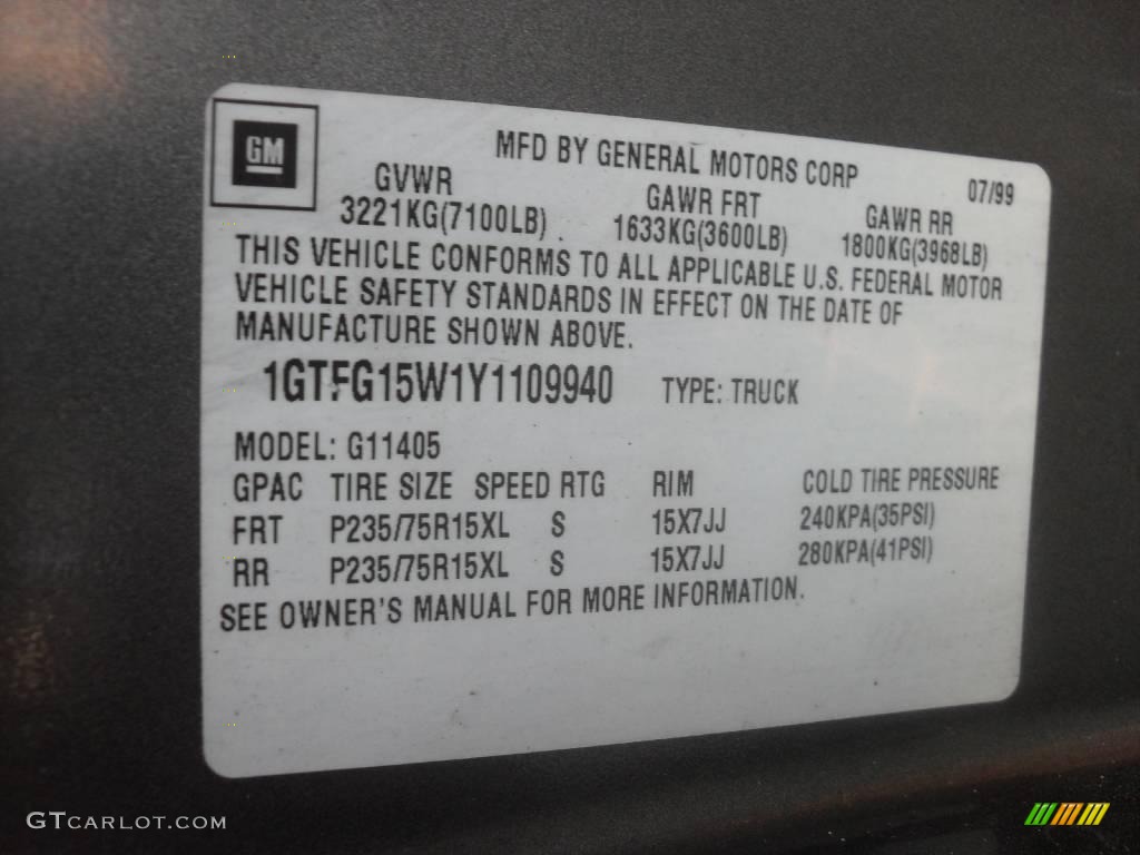 2000 Savana Van 1500 Cargo - Storm Gray Metallic / Pewter photo #8