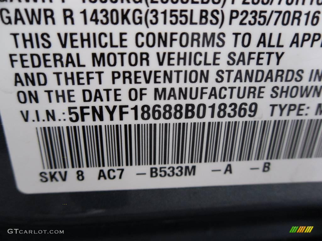 2008 Pilot EX-L 4WD - Steel Blue Metallic / Gray photo #10