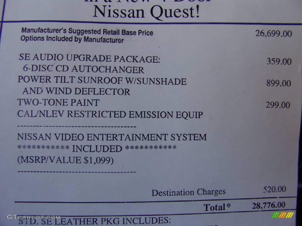 2000 Quest GLE - Classic Black / Slate photo #36