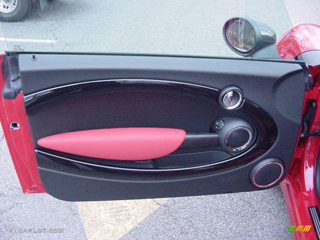 2010 Mini Cooper S Hardtop Rooster Red Leather/Carbon Black Door Panel Photo #23482968
