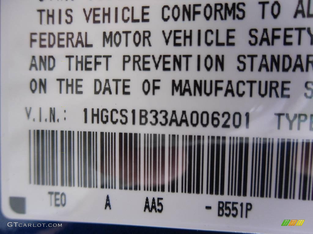 2010 Accord Color Code B551P for Belize Blue Pearl Photo #23549288