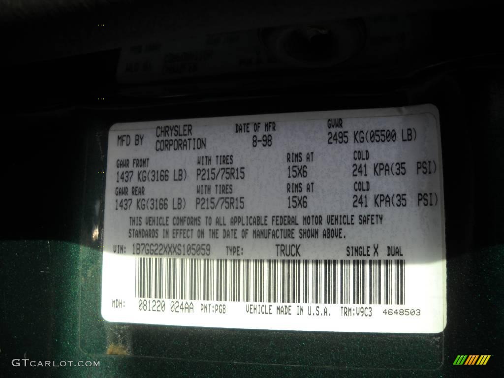 1999 Dakota Color Code PGB for Forest Green Pearl Photo #23586386