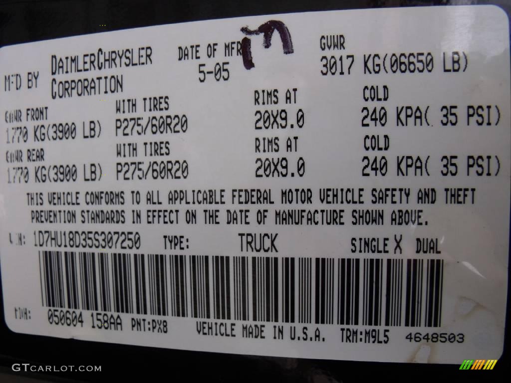 2005 Ram 1500 Color Code PX8 for Black Photo #23742110