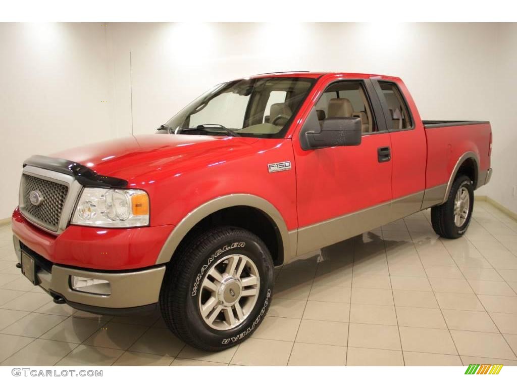 2005 F150 Lariat SuperCab 4x4 - Bright Red / Tan photo #3