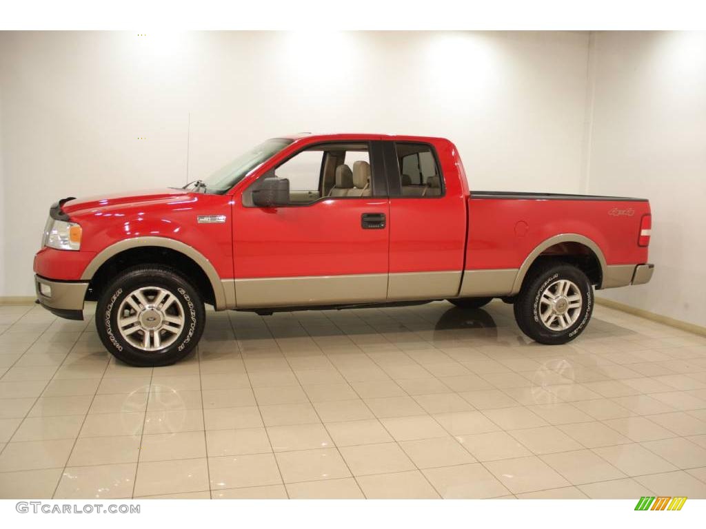 2005 F150 Lariat SuperCab 4x4 - Bright Red / Tan photo #4