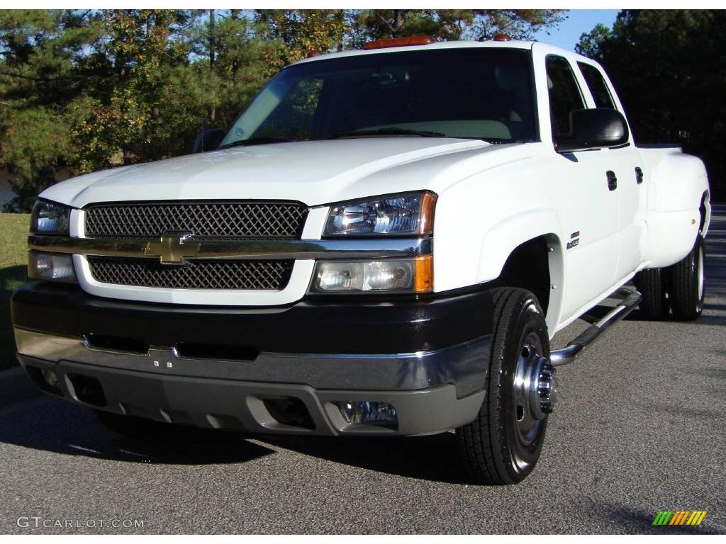 2003 Silverado 3500 LT Crew Cab 4x4 Dually - Summit White / Dark Charcoal photo #2