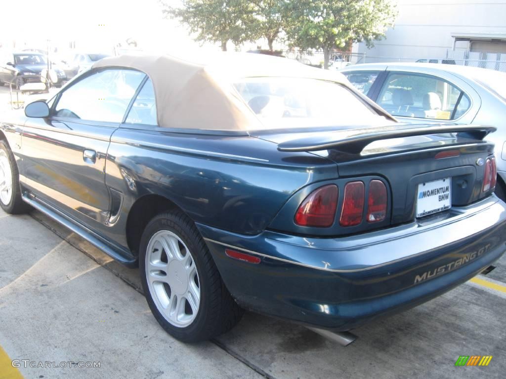 1996 Mustang GT Convertible - Deep Forest Green Metallic / Saddle photo #2