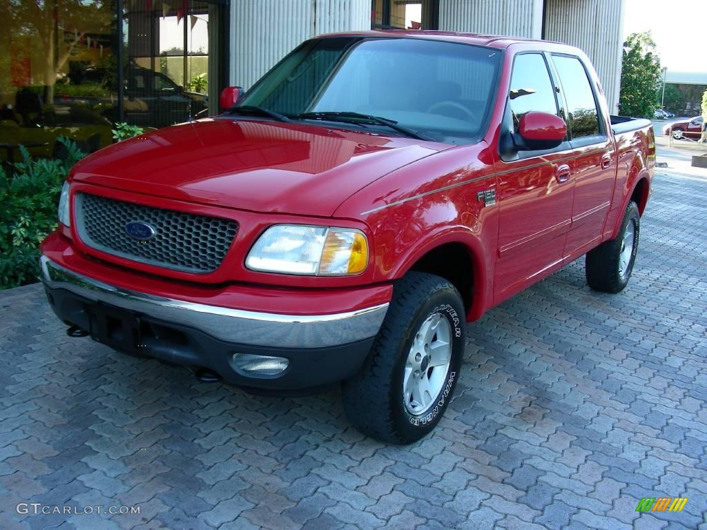 2003 F150 Lariat SuperCrew 4x4 - Bright Red / Medium Parchment Beige photo #1