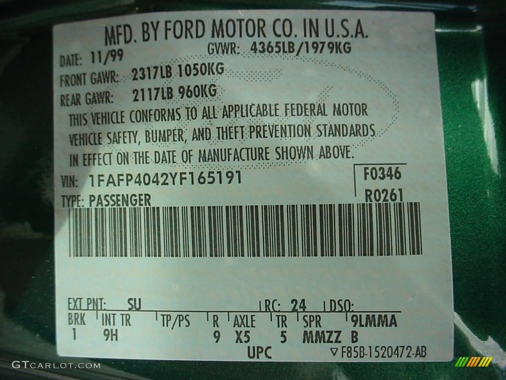 2000 Mustang Color Code SU for Amazon Green Metallic Photo #24218014