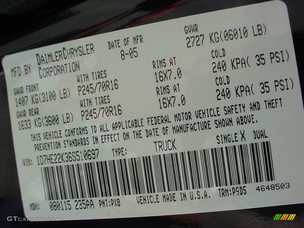 2006 Dakota Color Code PX8 for Black Photo #24222895