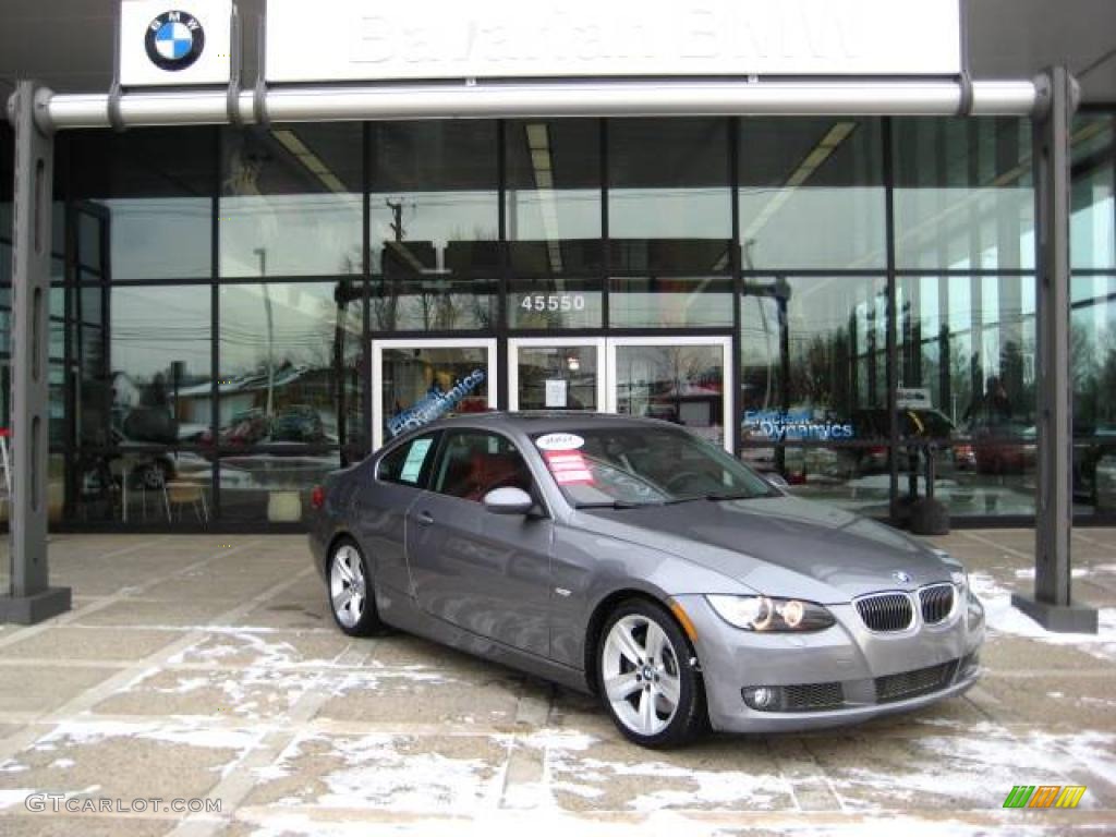 2007 3 Series 335i Coupe - Space Gray Metallic / Coral Red/Black photo #2