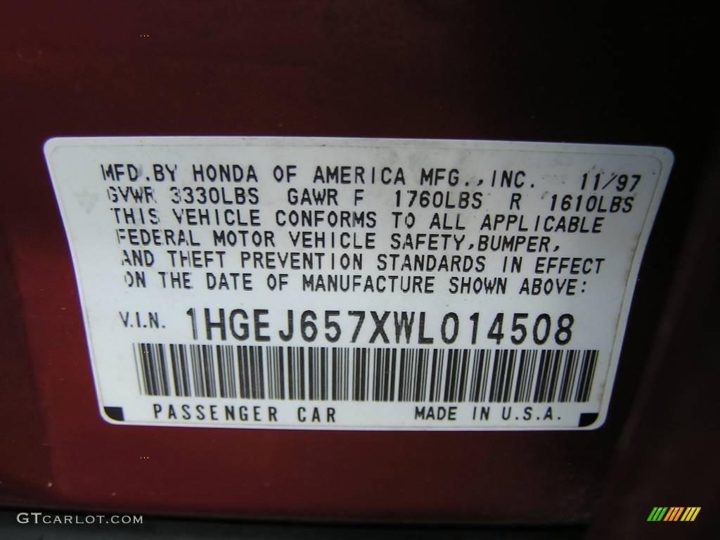 1998 Civic LX Sedan - Inza Red Pearl / Gray photo #20