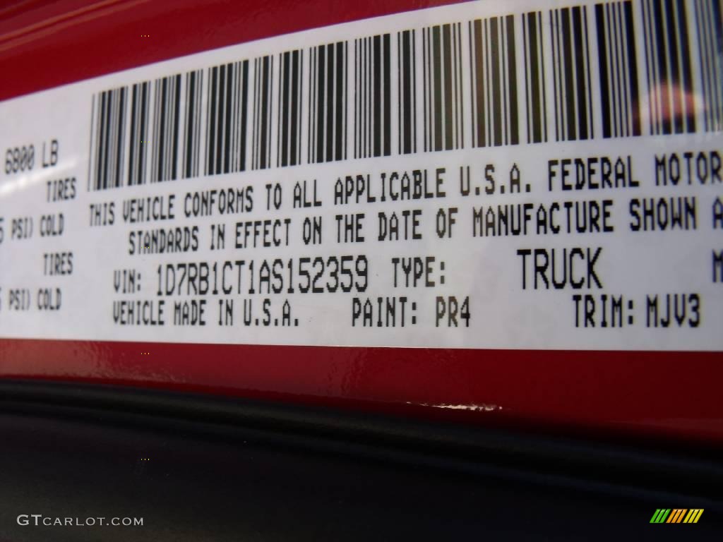 2010 Ram 1500 Color Code PR4 for Flame Red Photo #24426302