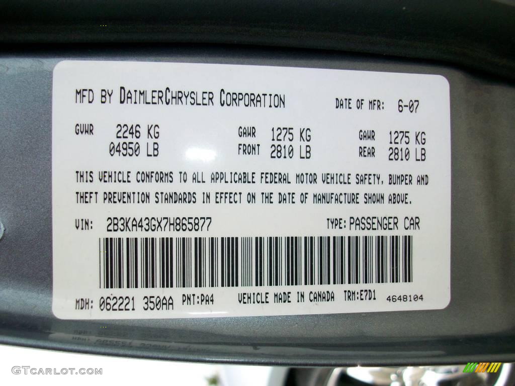 2007 Charger Color Code PA4 for Silver Steel Metallic Photo #24450739