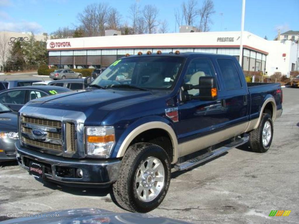 2008 F350 Super Duty Lariat Crew Cab 4x4 - Dark Blue Pearl Metallic / Camel photo #1