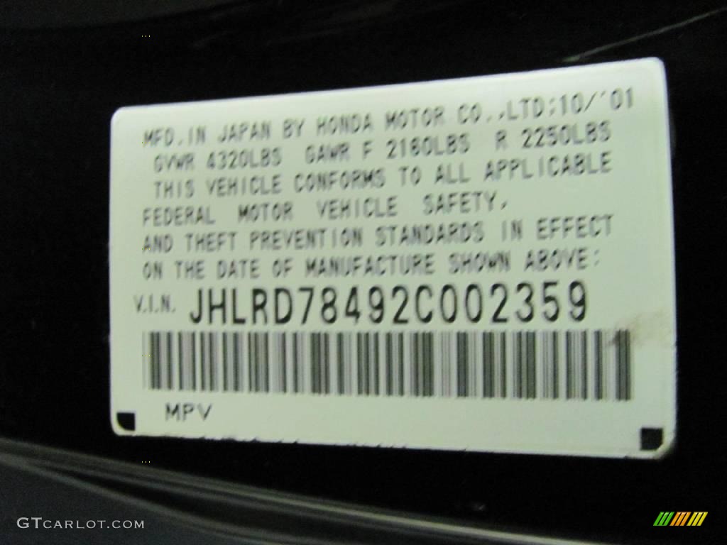 2002 CR-V LX 4WD - Nighthawk Black Pearl / Black photo #14