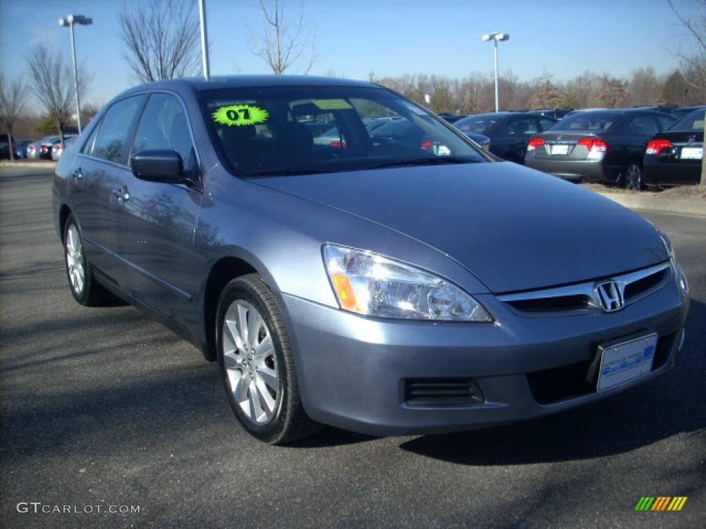 2007 Accord SE V6 Sedan - Cool Blue Metallic / Gray photo #1