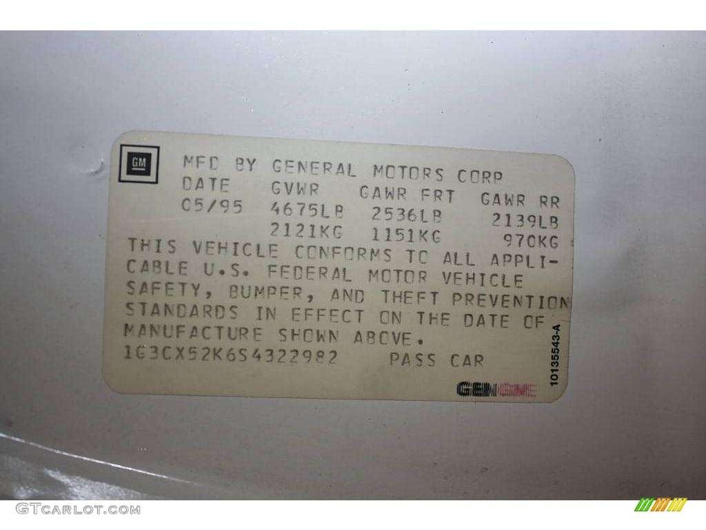 1995 Oldsmobile Ninety-Eight Elite Info Tag Photo #24563312