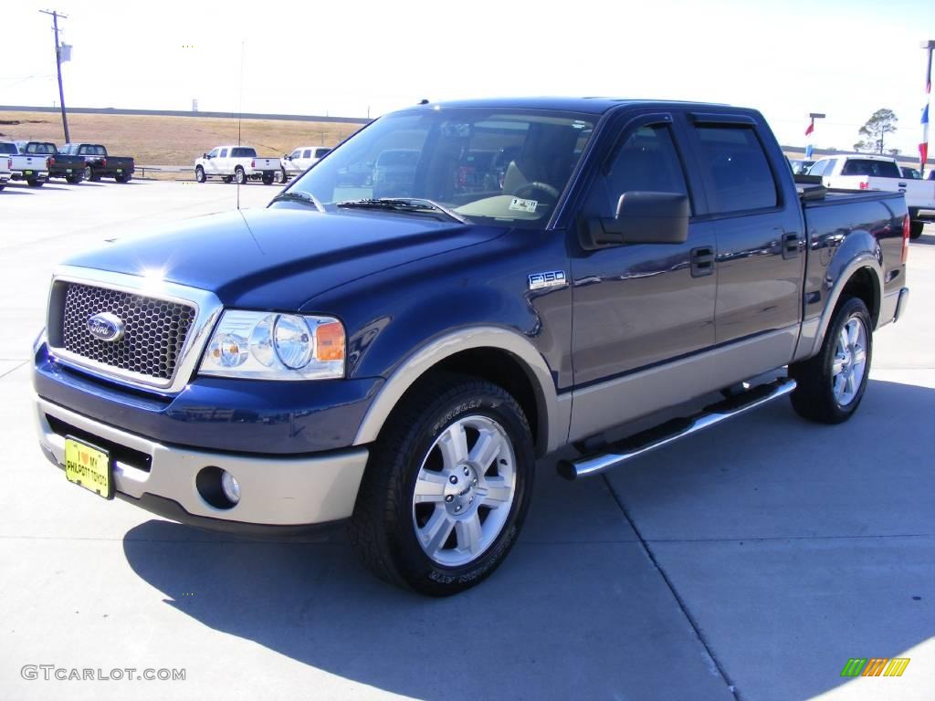 2008 F150 Lariat SuperCrew - Dark Blue Pearl Metallic / Tan photo #7