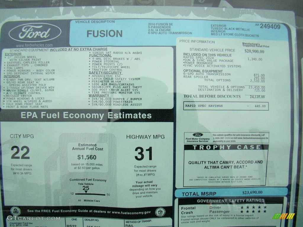 2010 Fusion SE - Tuxedo Black Metallic / Medium Light Stone photo #15