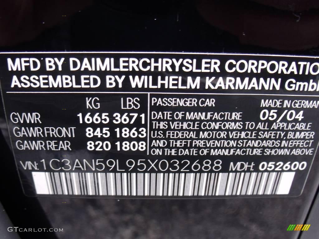 2005 Chrysler Crossfire Coupe Info Tag Photo #24620188