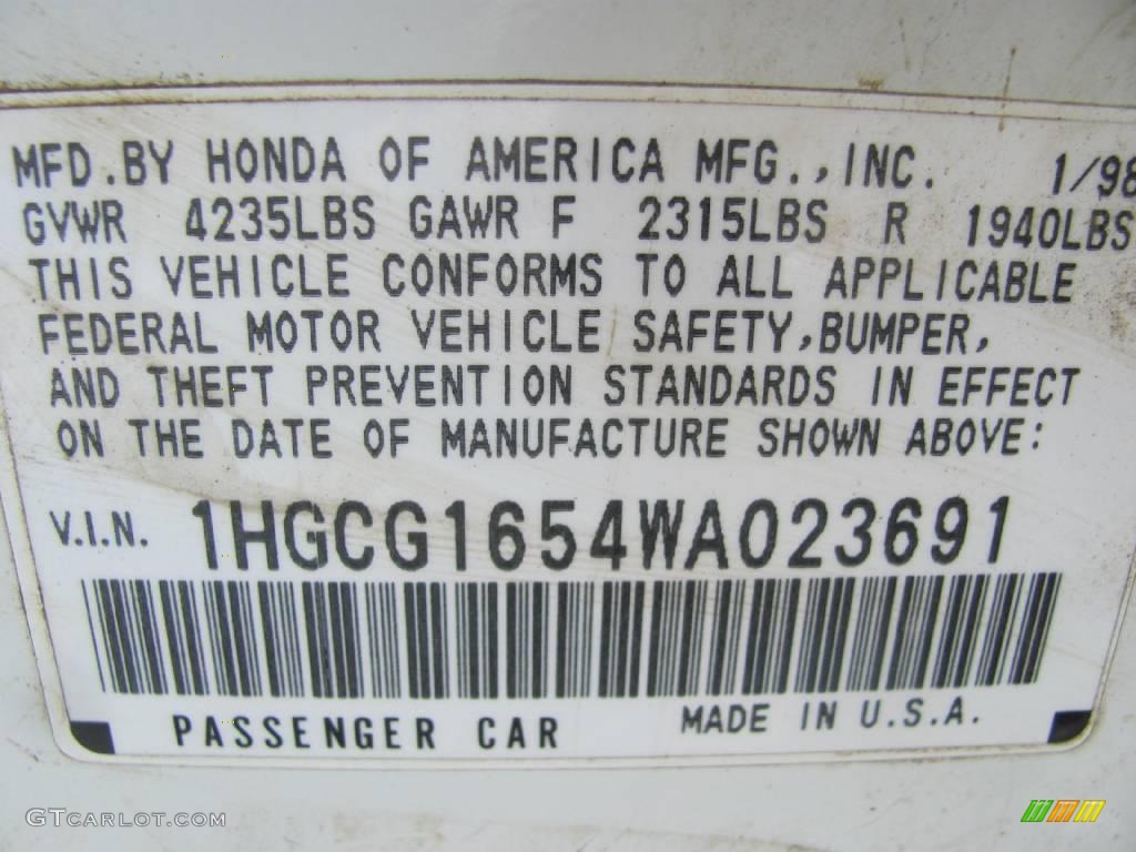 1998 Accord EX V6 Sedan - Taffeta White / Ivory photo #19