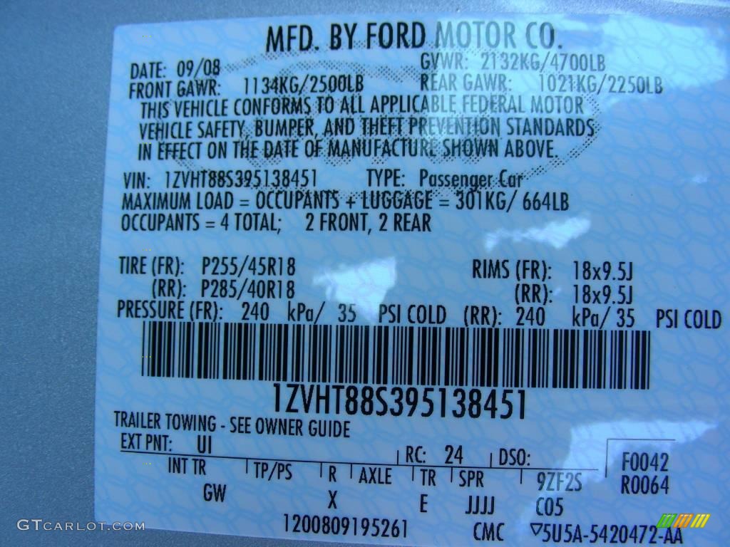 2009 Mustang Color Code UI for Brilliant Silver Metallic Photo #24799254