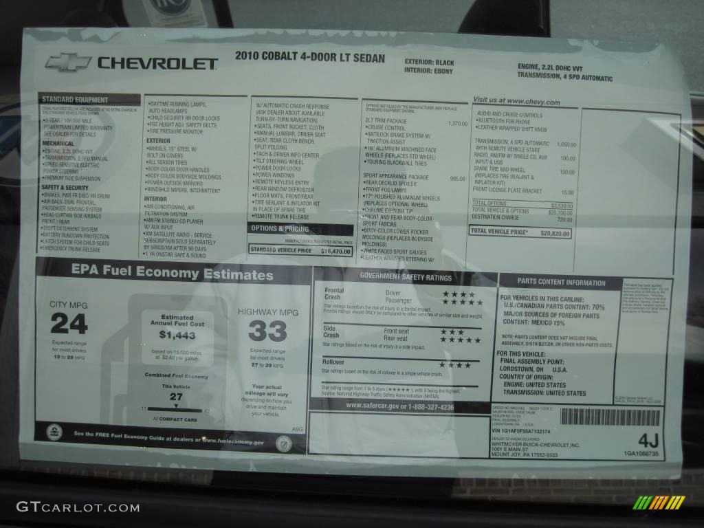 2010 Cobalt LT Sedan - Black / Ebony photo #6
