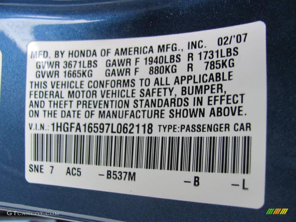 2007 Civic LX Sedan - Atomic Blue Metallic / Gray photo #14