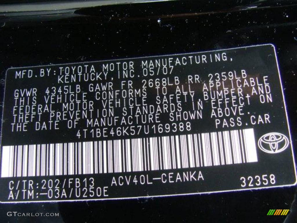 2007 Camry CE - Black / Ash photo #15