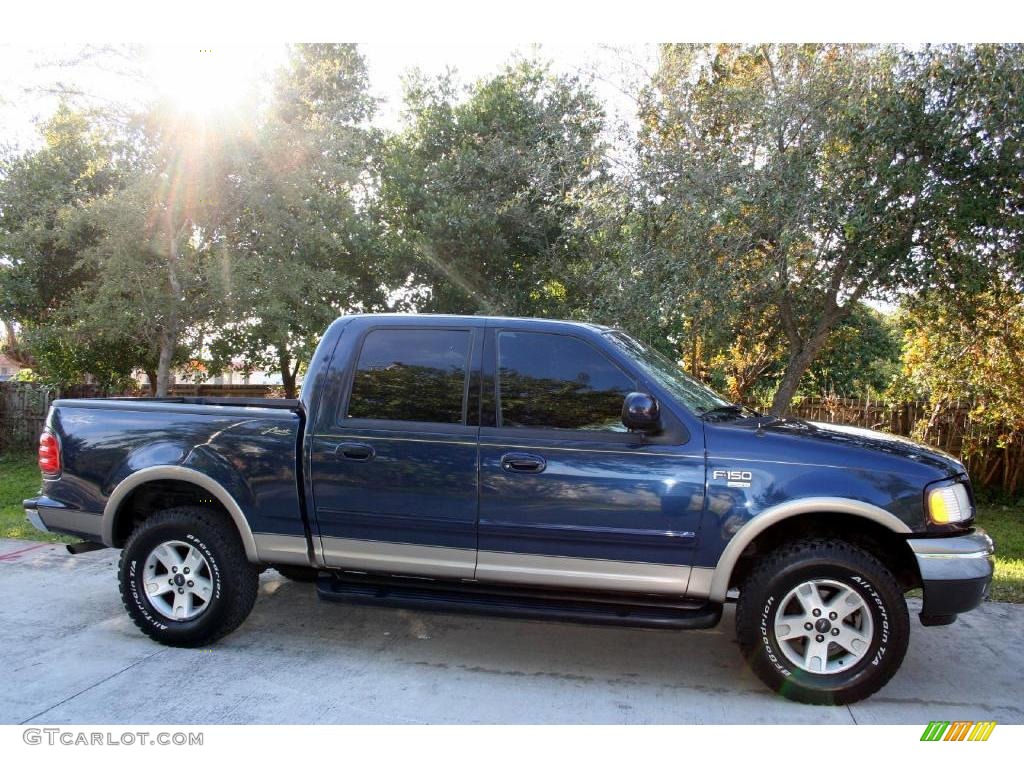 2002 F150 Lariat SuperCrew 4x4 - True Blue Metallic / Medium Parchment photo #14