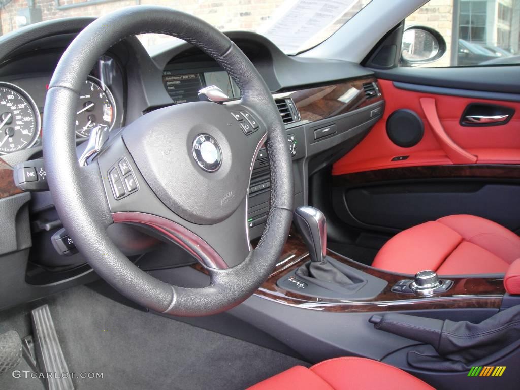2009 3 Series 335xi Coupe - Space Grey Metallic / Coral Red/Black Dakota Leather photo #11