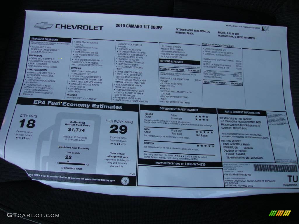 2010 Camaro LT Coupe - Aqua Blue Metallic / Black photo #33