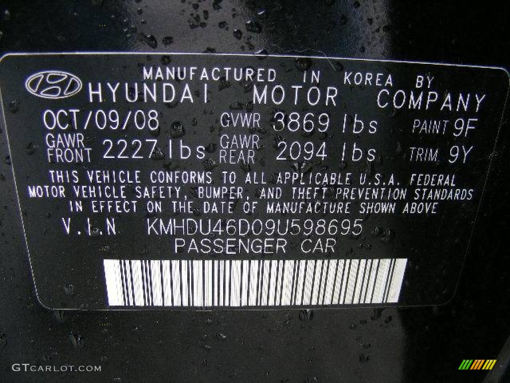2009 Elantra SE Sedan - Black Pearl / Gray photo #30
