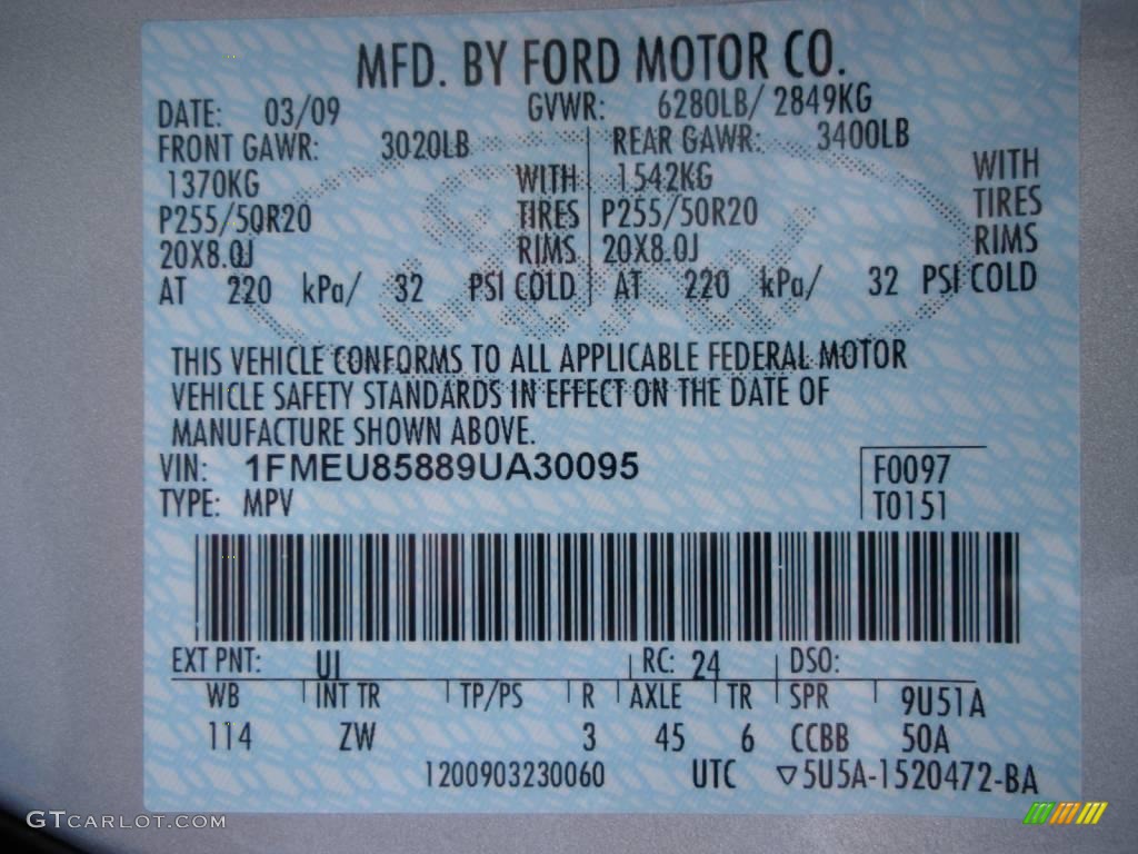 2009 Explorer Color Code UI for Brilliant Silver Metallic Photo #25074363