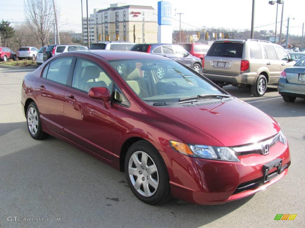 2007 Civic LX Sedan - Tango Red Pearl / Ivory photo #7