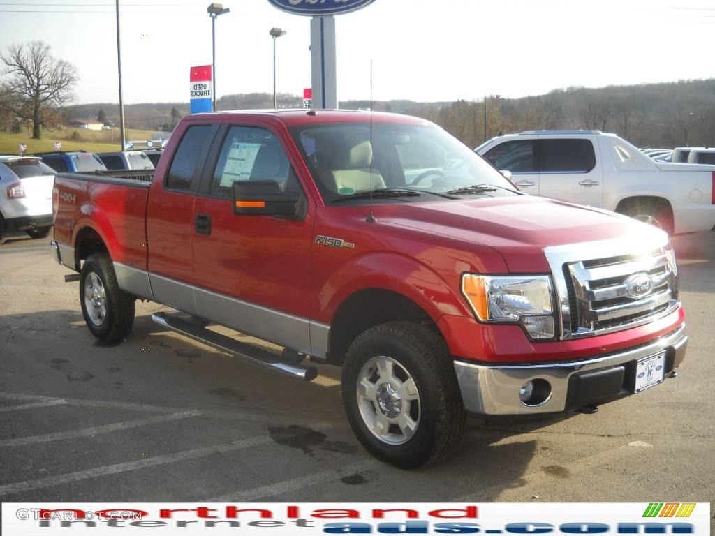 2010 F150 XLT SuperCab 4x4 - Vermillion Red / Medium Stone photo #4