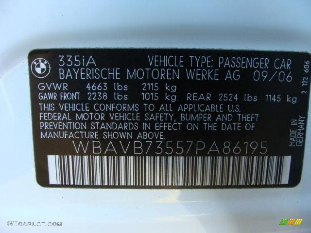 2007 3 Series 335i Sedan - Alpine White / Black photo #26