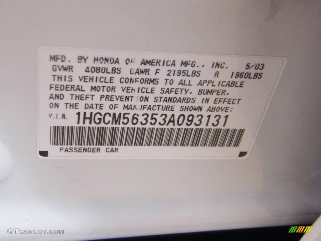 2003 Accord LX Sedan - Taffeta White / Ivory photo #30