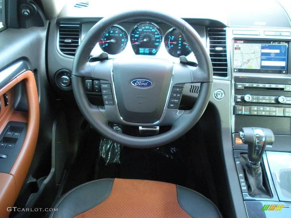 2010 Ford Taurus SHO AWD Charcoal Black/Umber Brown Steering Wheel Photo #25193522