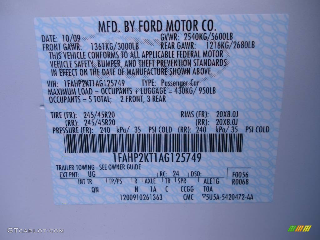2010 Taurus Color Code UG for White Platinum Metallic Tri-Coat Photo #25193542