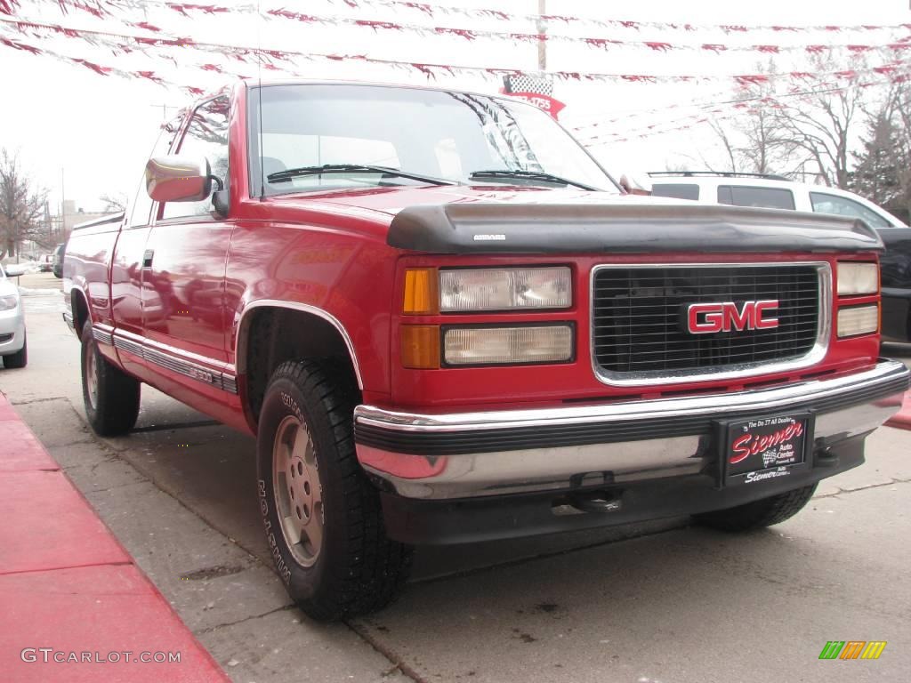 1994 Sierra 1500 SLE Extended Cab 4x4 - Fire Red / Gray photo #3